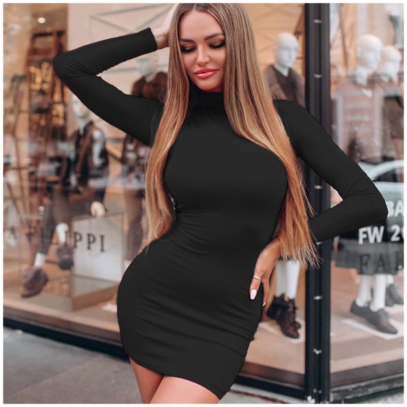 Autumn Sexy Solid Color Turtleneck Skinny Mini Dress Women Fall Keep Warm Long Sleeve Slim Dress 4 Autumn Sexy Solid Color Turtleneck Skinny Mini Dress Women Fall Keep Warm Long Sleeve Slim Dress 4