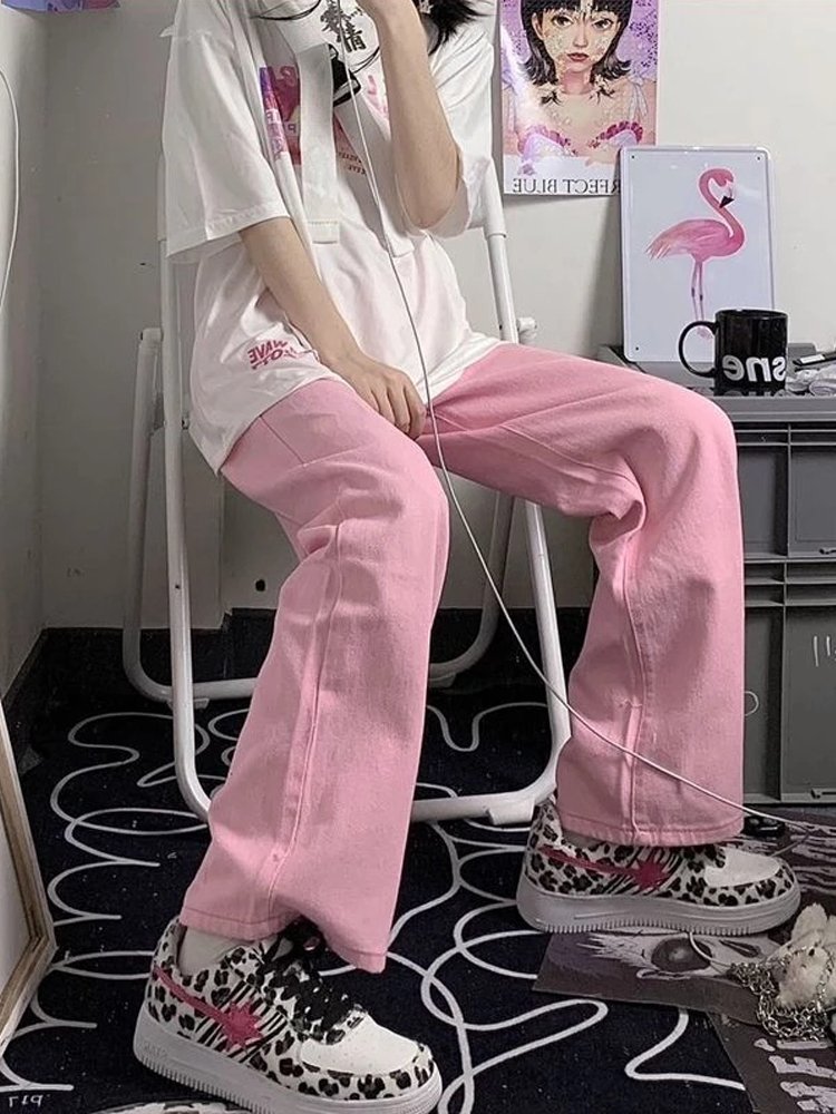 HOUZHOU Y2K Baggy Pink Jeans Women Kawaii Korean Fashion Oversize Low Rise Wide Leg Denim Pants Streetwear Loose Trousers Alt 4 HOUZHOU Y2K Baggy Pink Jeans Women Kawaii Korean Fashion Oversize Low Rise Wide Leg Denim Pants Streetwear Loose Trousers Alt 4