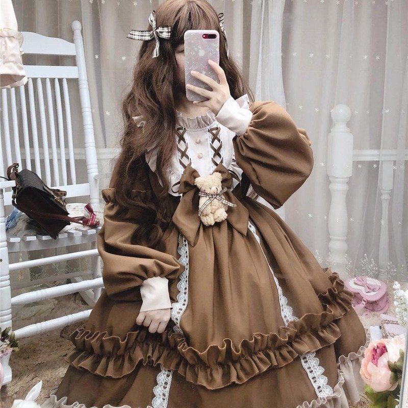 Japanese Gothic Lolita Dress Women Kawaii Bow Bear Lace Blue Dress Long Sleeve Princess Dress Halloween Costume Gift For Girls 4 Japanese Gothic Lolita Dress Women Kawaii Bow Bear Lace Blue Dress Long Sleeve Princess Dress Halloween Costume Gift For Girls 4